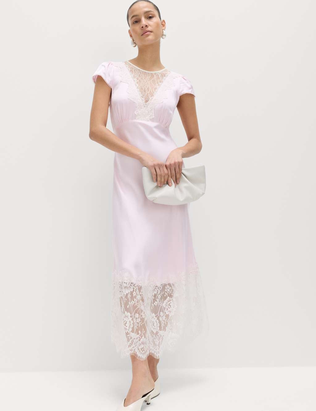 Marks & Spencer M&S Satin Lace Insert Midi Tea Dress Pink - 2