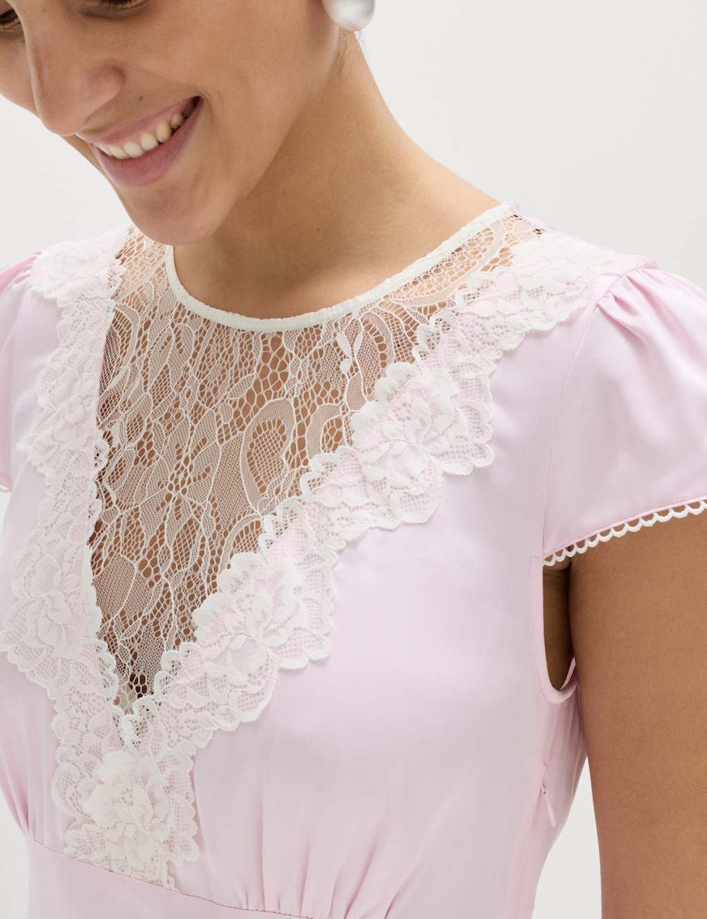 Marks & Spencer M&S Satin Lace Insert Midi Tea Dress Pink - 3