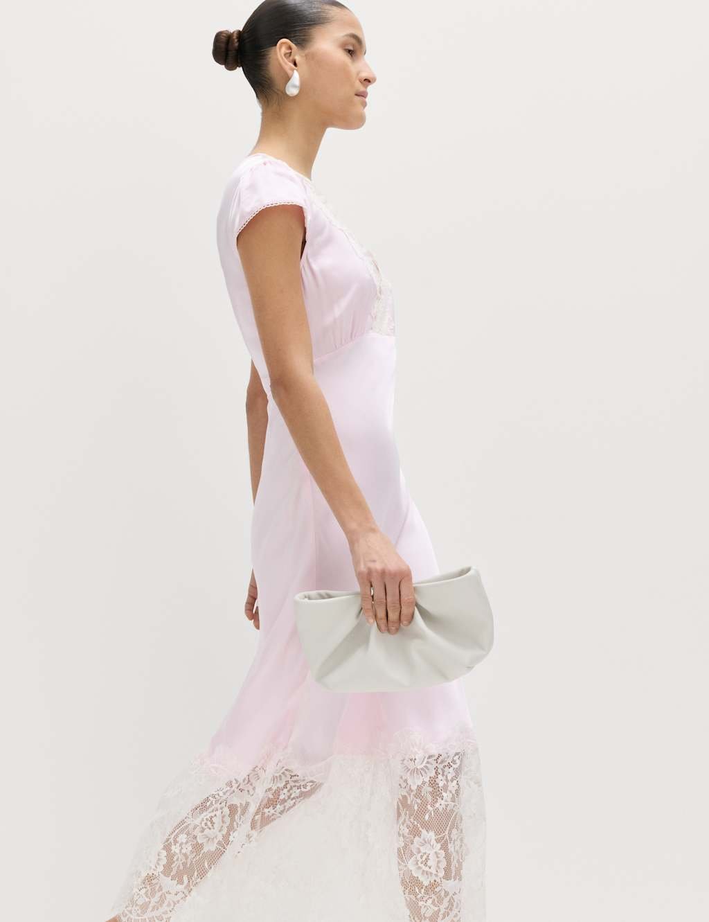 Marks & Spencer M&S Satin Lace Insert Midi Tea Dress Pink - 4