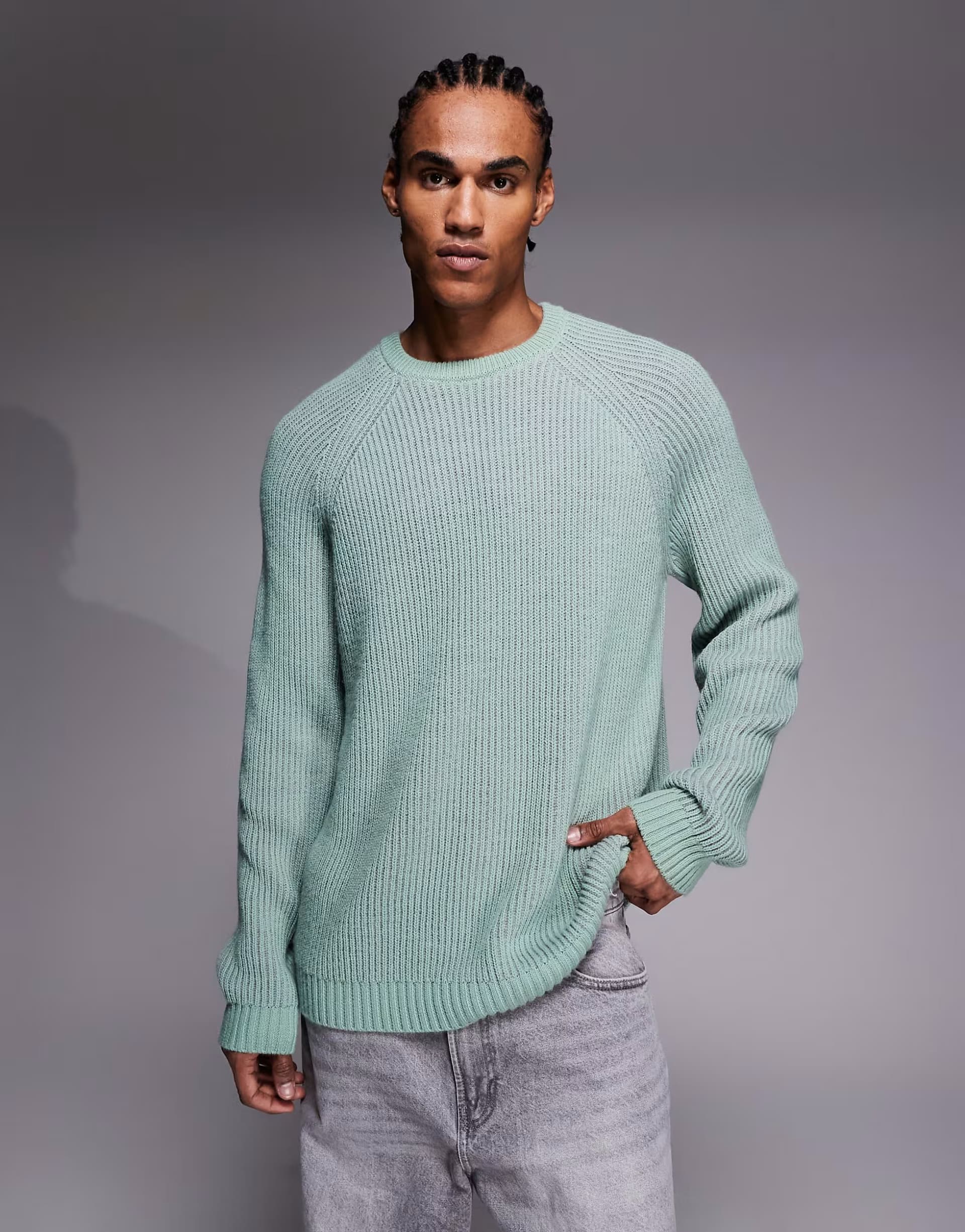 ASOS ASOS Oversized Knitted Jumper in Green and Grey