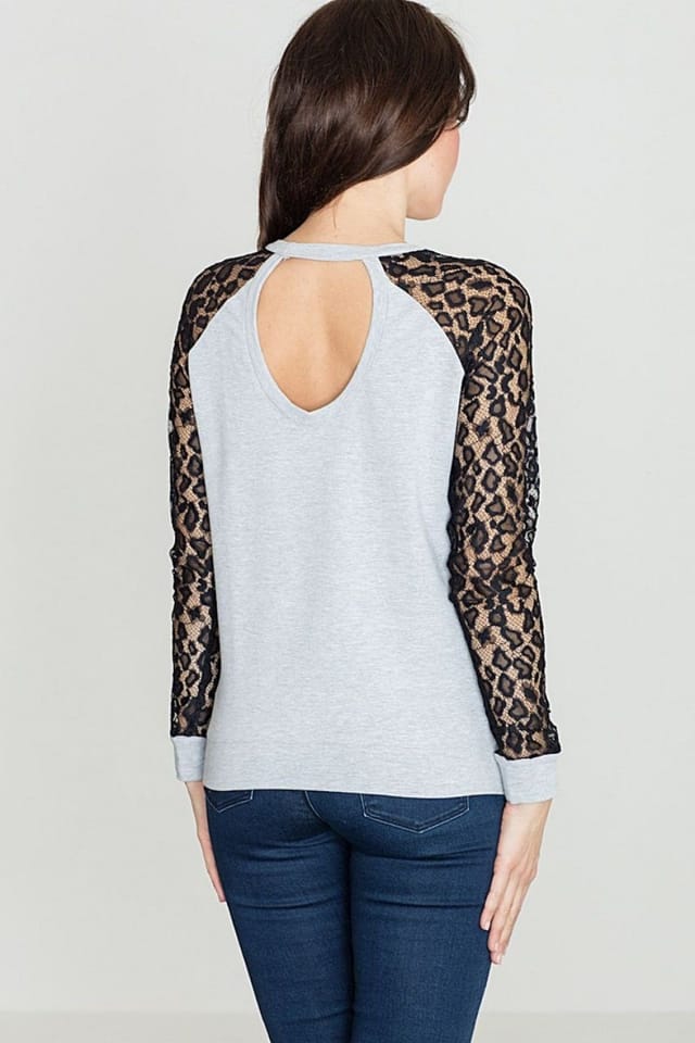 Love Lace Love Lace Women's Lace Leopard Motif Blouse in Grey - 2