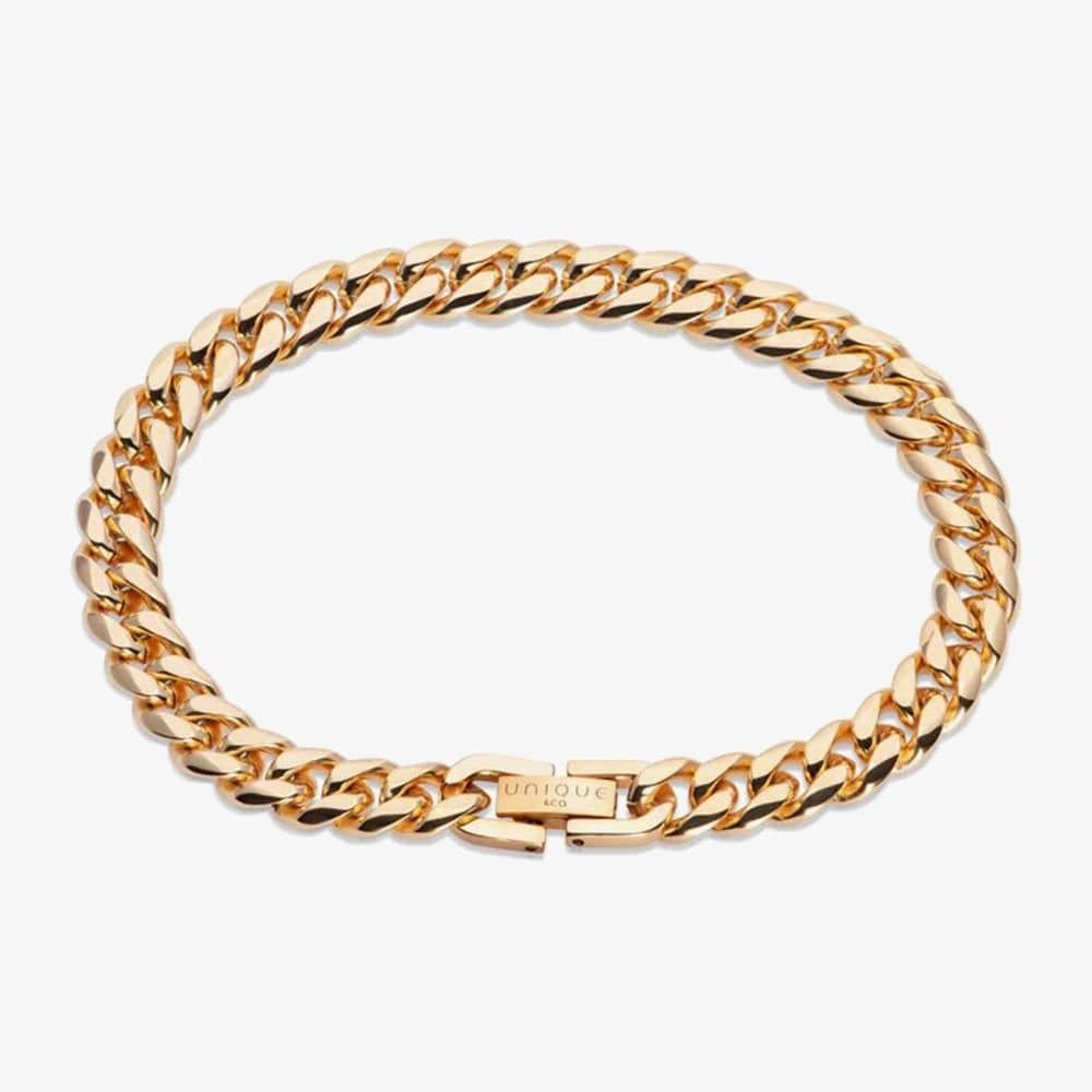 Unique Unique Men's Gold Tone Matte Curb Chain Bracelet