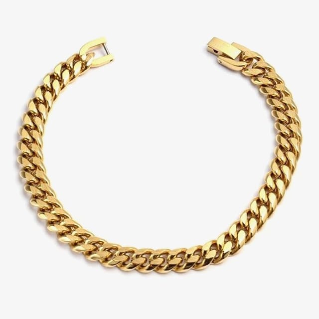 Unique Unique Men's Gold Tone Matte Curb Chain Bracelet - 2