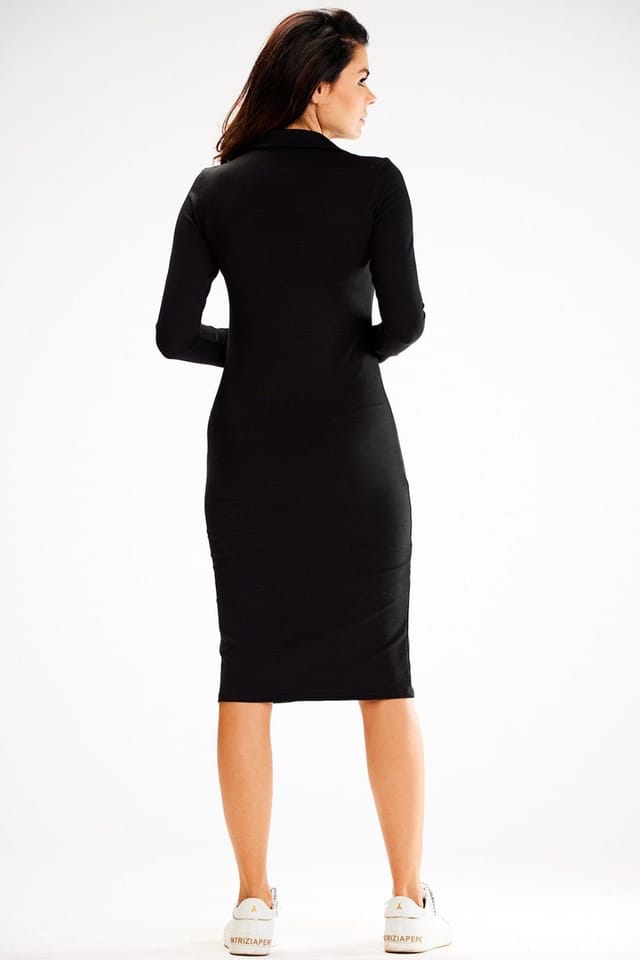 Love Lace Love Lace Women's Fitted Long Sleeve Dress with Applique Collar in Black - 3