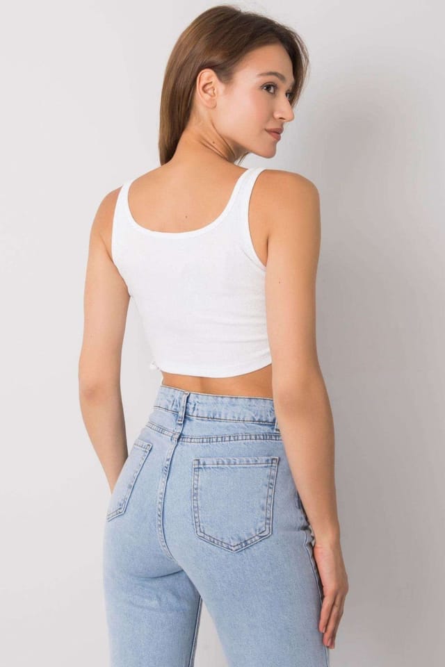 Love Lace Love Lace Women's Ribbed Cotton Elastane Crop Top with Drawstrings in White - 3