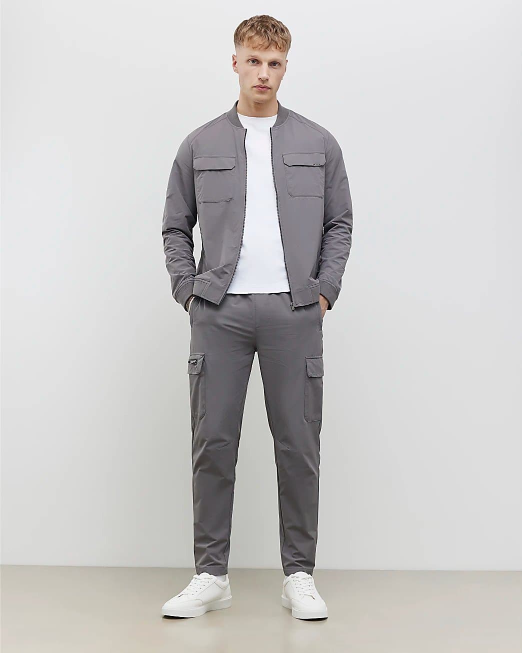 River Island Mens River Island Grey Muscle Fit Bomber Jacket