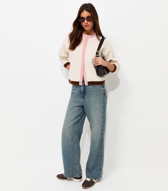 New Look Women's Cream Knitted Colour Block Trim Meet The Jean Cardigan New Look - 2