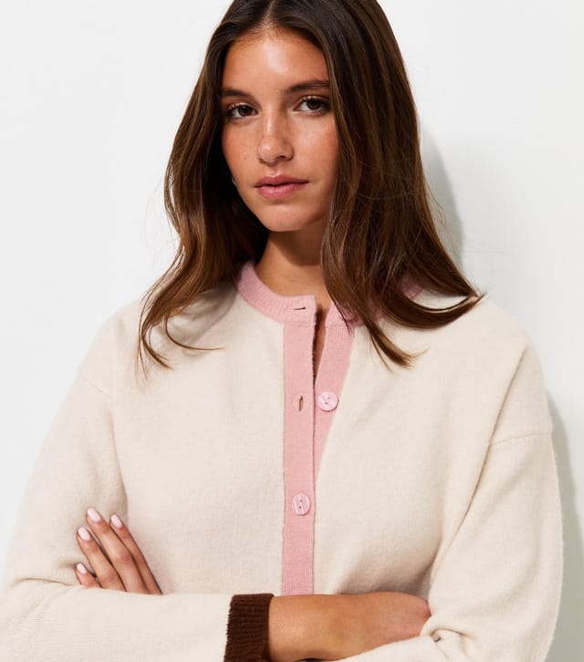 New Look Women's Cream Knitted Colour Block Trim Meet The Jean Cardigan New Look - 3