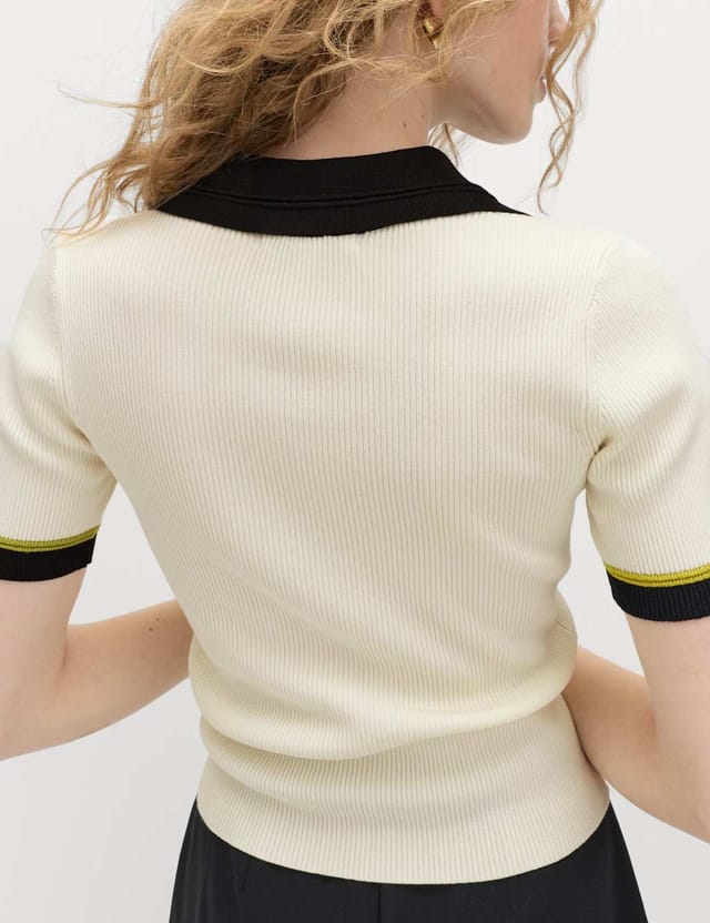 Marks & Spencer M&S Collared Half Zip Fitted Knitted Top Ivory Mix - 2