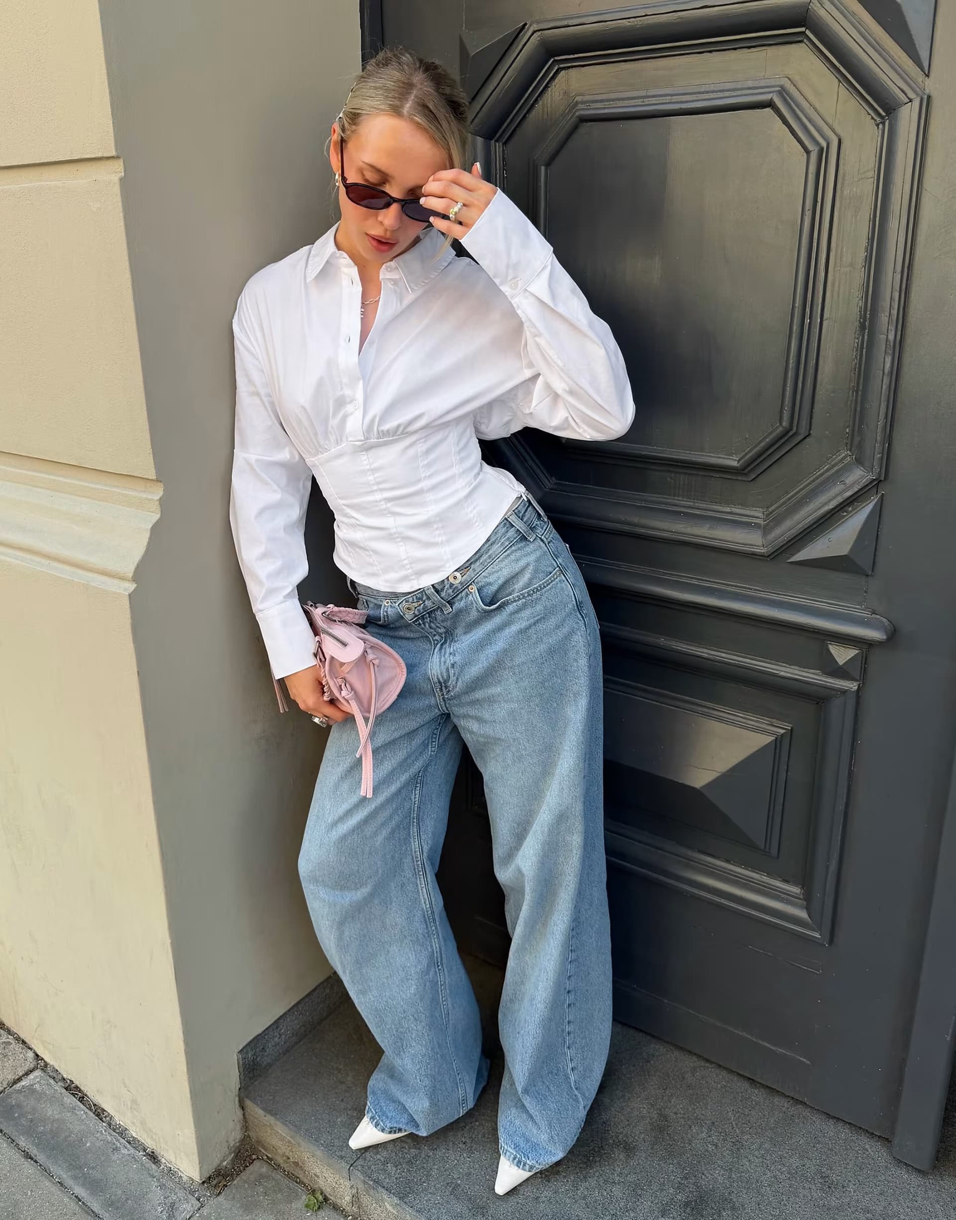 ASOS Bershka Long sleeve corset-effect shirt in white
