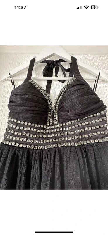 KDK London Black Halterneck Diamante Maxi Dress 12 NEW