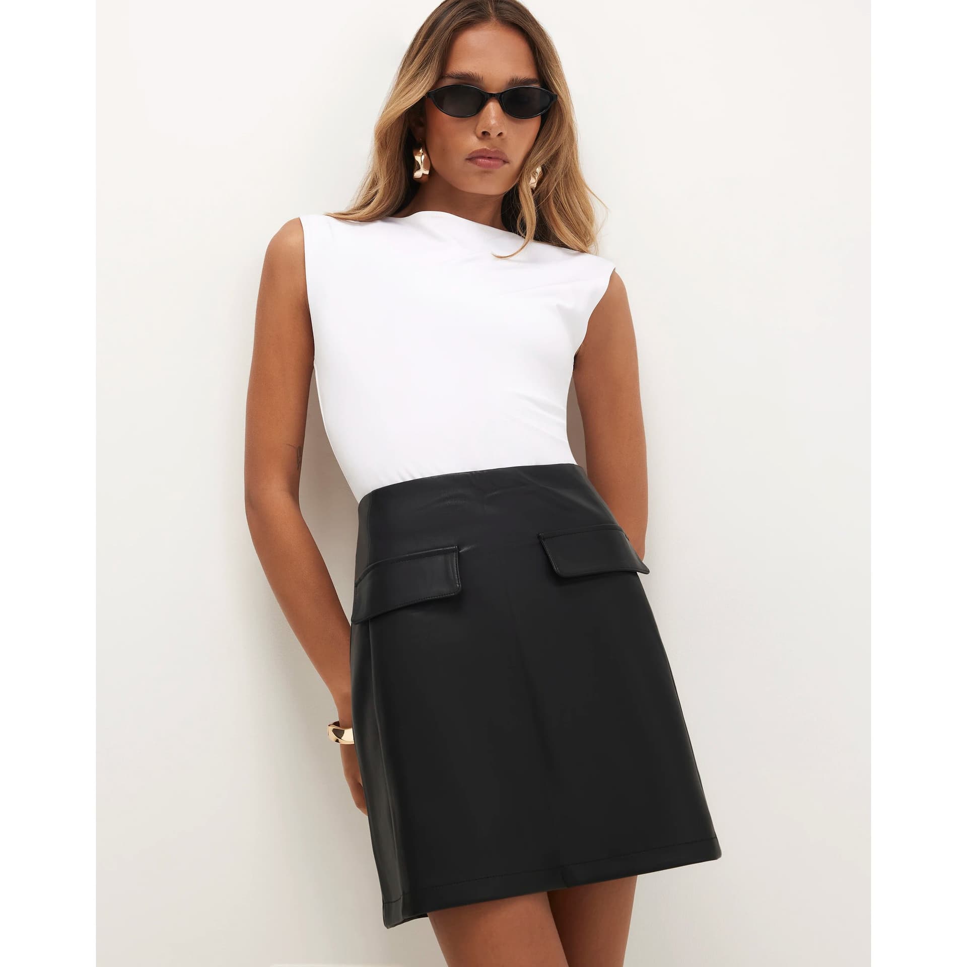 River Island River Island Womens Black Faux Leather Pocket Detail Mini Skirt
