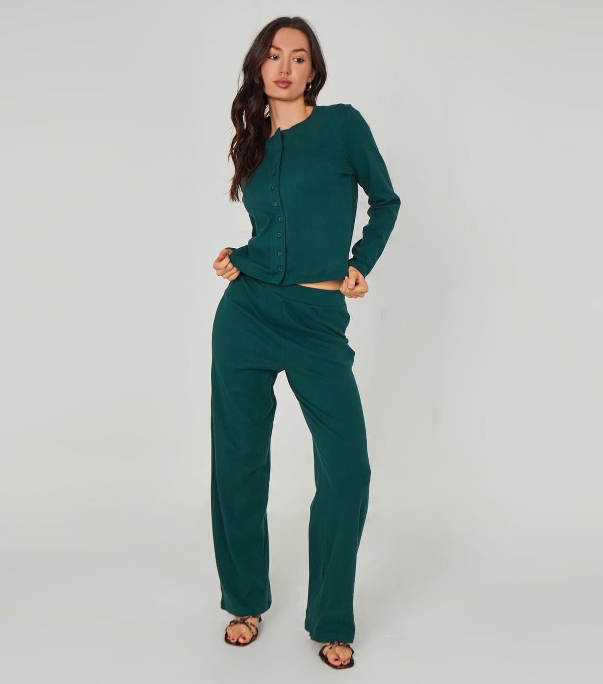 Urban Bliss Women's Khaki Ribbed Wide Leg Trouser Urban Bliss New Look