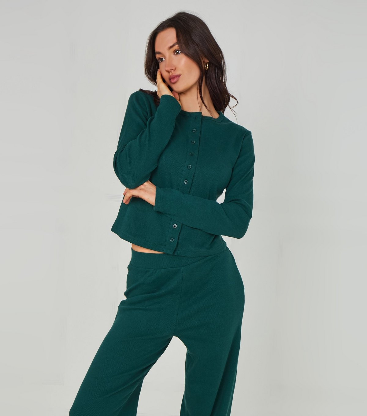 Urban Bliss Women's Khaki Ribbed Wide Leg Trouser Urban Bliss New Look - 3