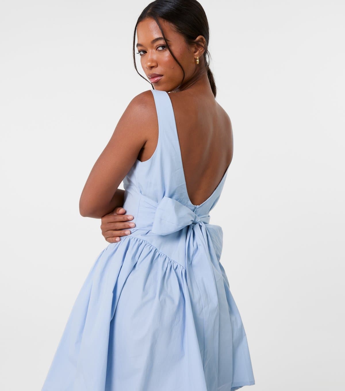 Pink Vanilla Women's Blue Back Bow Mini Dress Pink Vanilla New Look