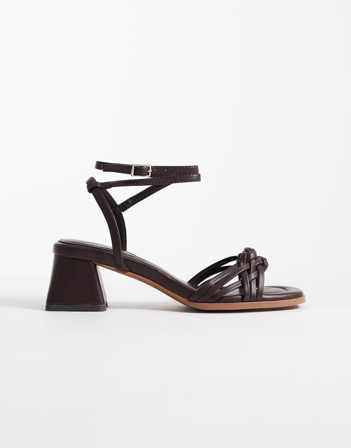 ASOS ASOS DESIGN Wide Fit Humble plaited detail block mid heel sandals in chocolate - 1