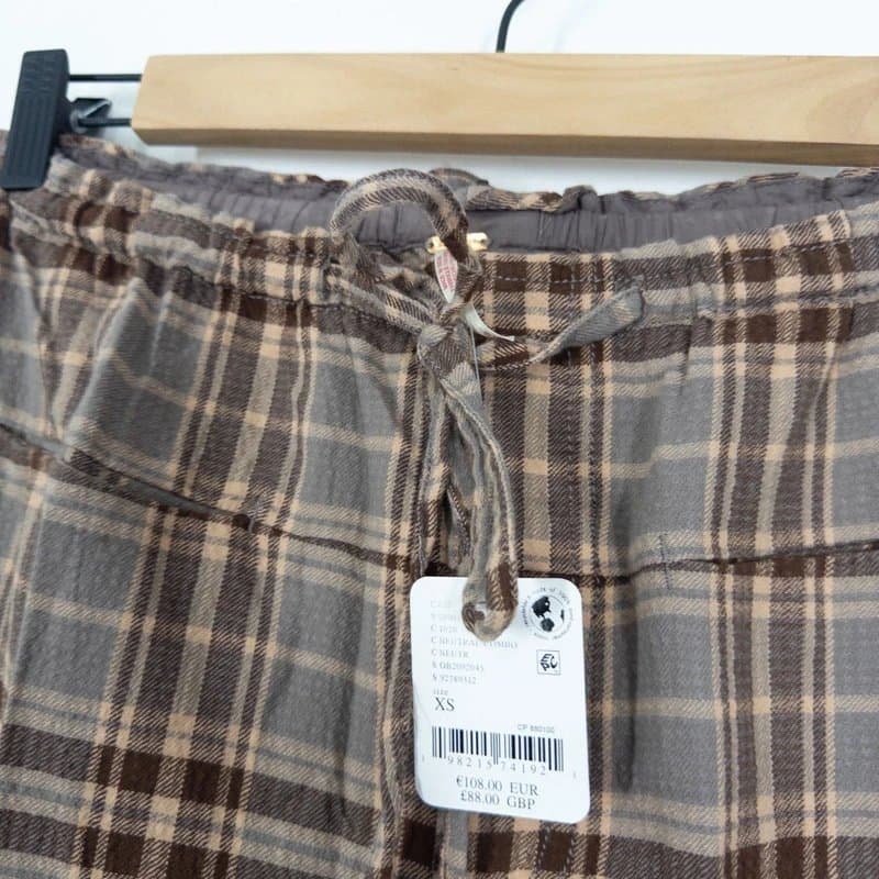 Free People Free People Hudson Canyon Trousers XS 6 8 Grey Brown Check Plaid Wide Leg NEW