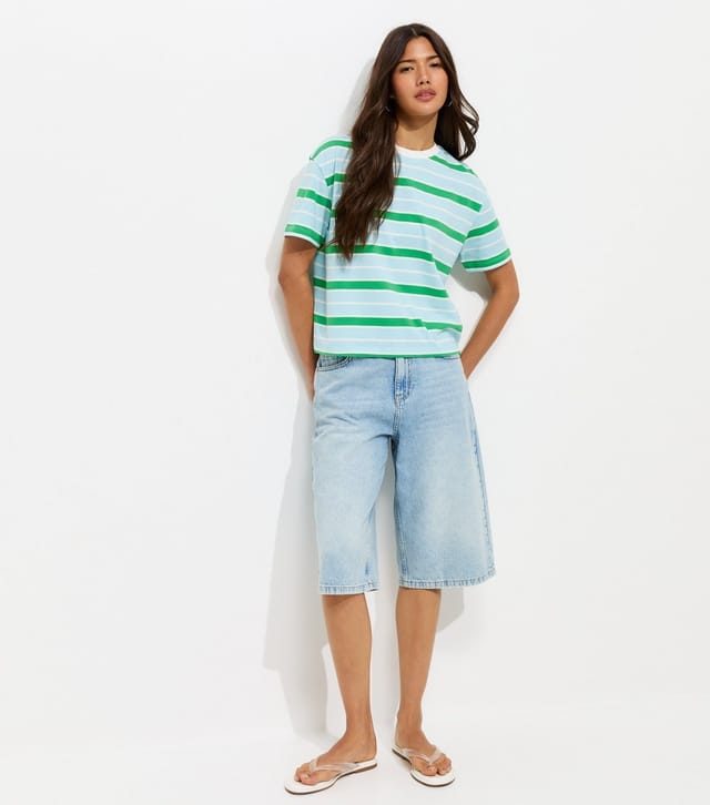 New Look Women's Blue Cotton Striped Boxy T-Shirt New Look - 2