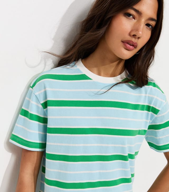 New Look Women's Blue Cotton Striped Boxy T-Shirt New Look - 3