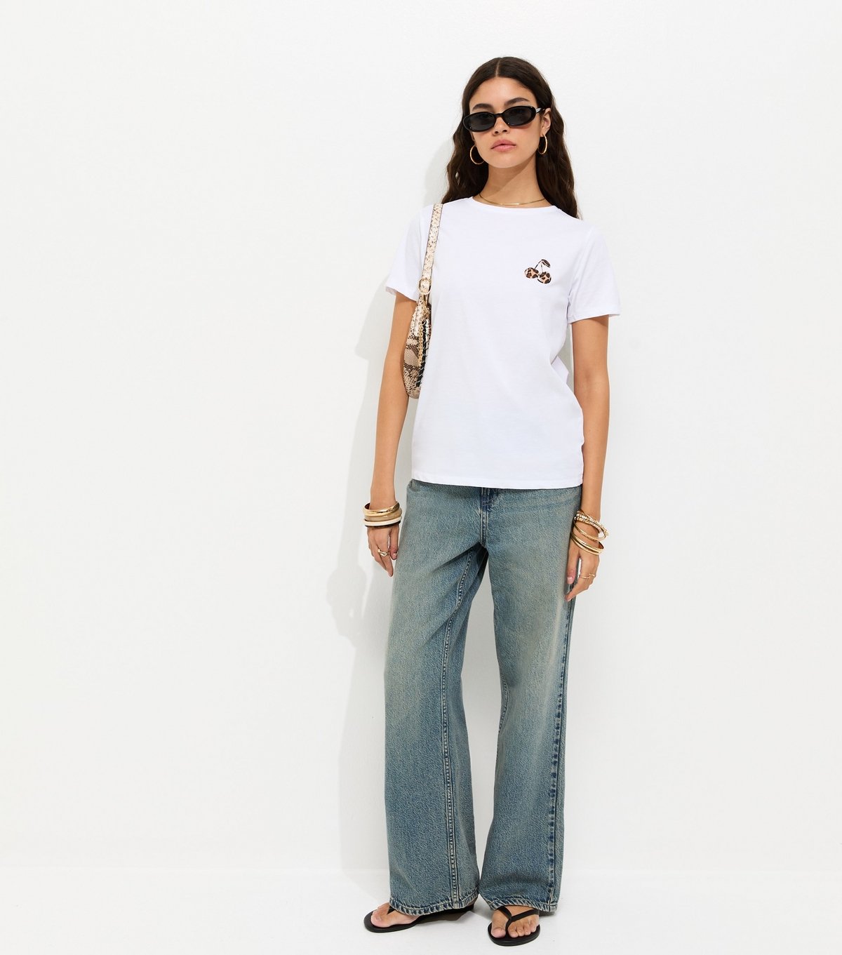 New Look Women's White Cotton Leopard Print Cherry T-Shirt New Look - 3