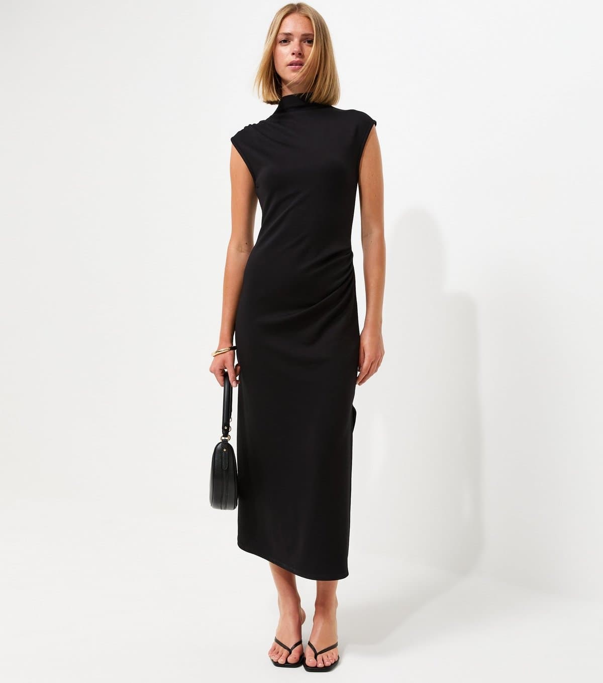 New Look Women's Black High Neck Ruched Sleeveless Midi Dress New Look