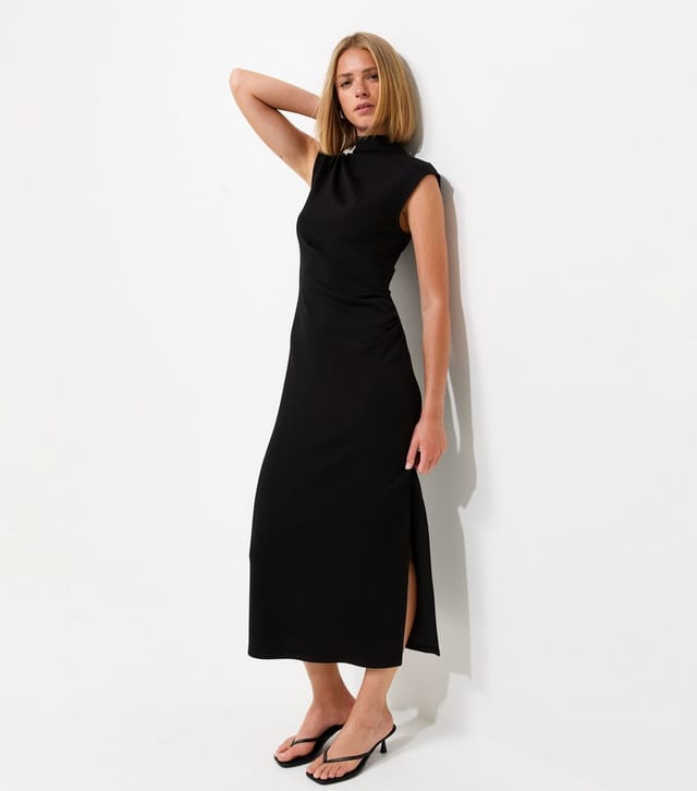 New Look Women's Black High Neck Ruched Sleeveless Midi Dress New Look - 3