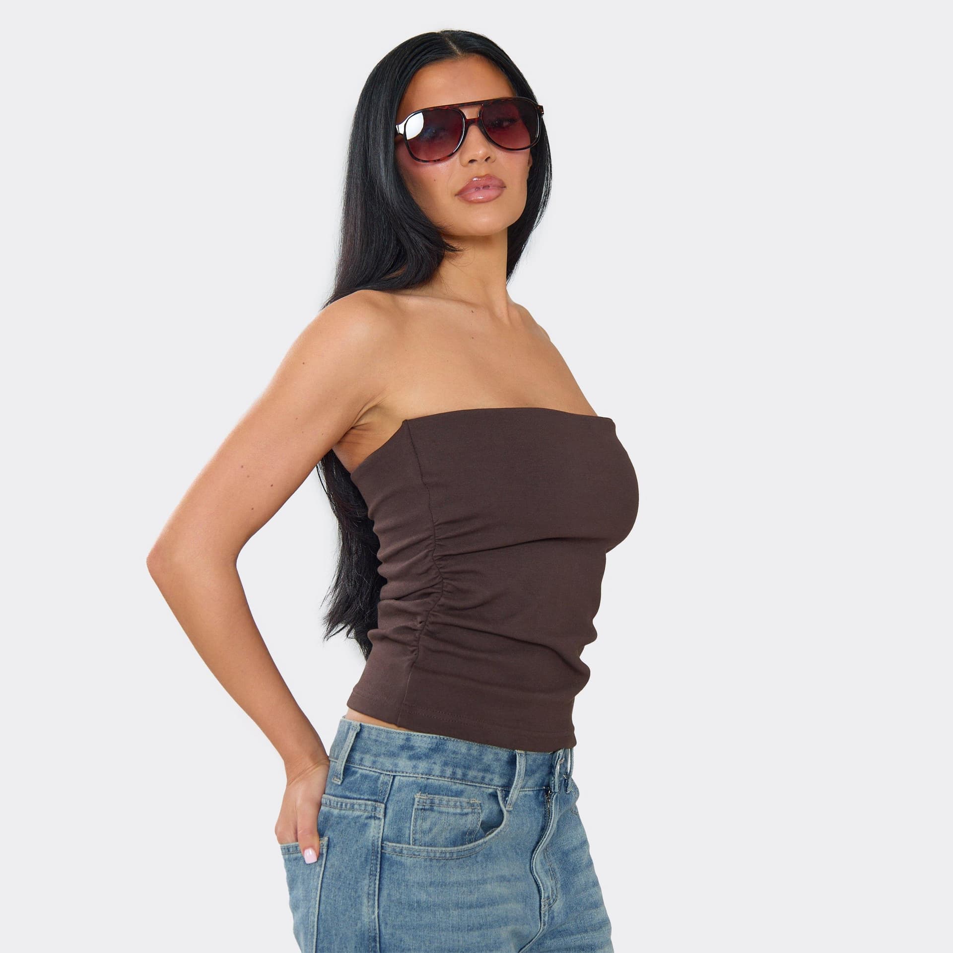 EGO Bandeau Top In Chocolate Brown, Women's Size UK 6