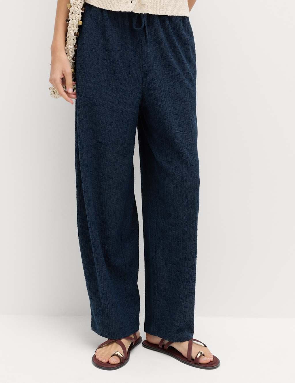 Marks & Spencer M&S Jersey Textured Carrot Leg Ankle Grazer Trousers Navy