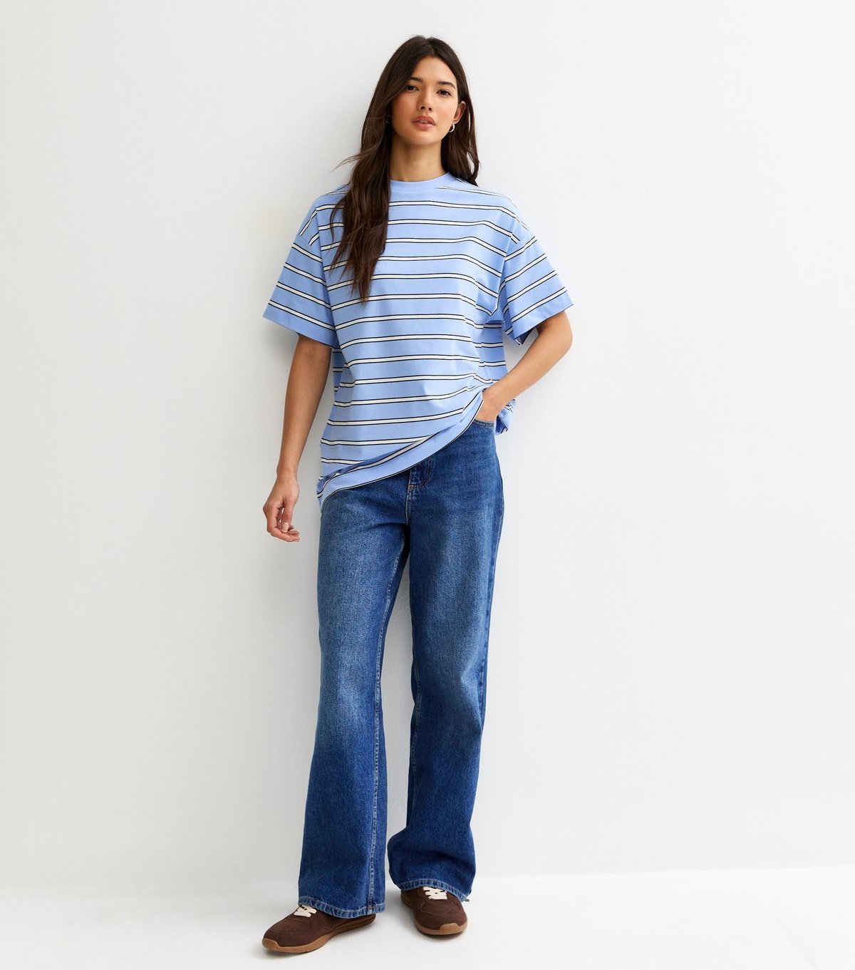 New Look Women's Blue Cotton Striped Oversized T-Shirt New Look - 3