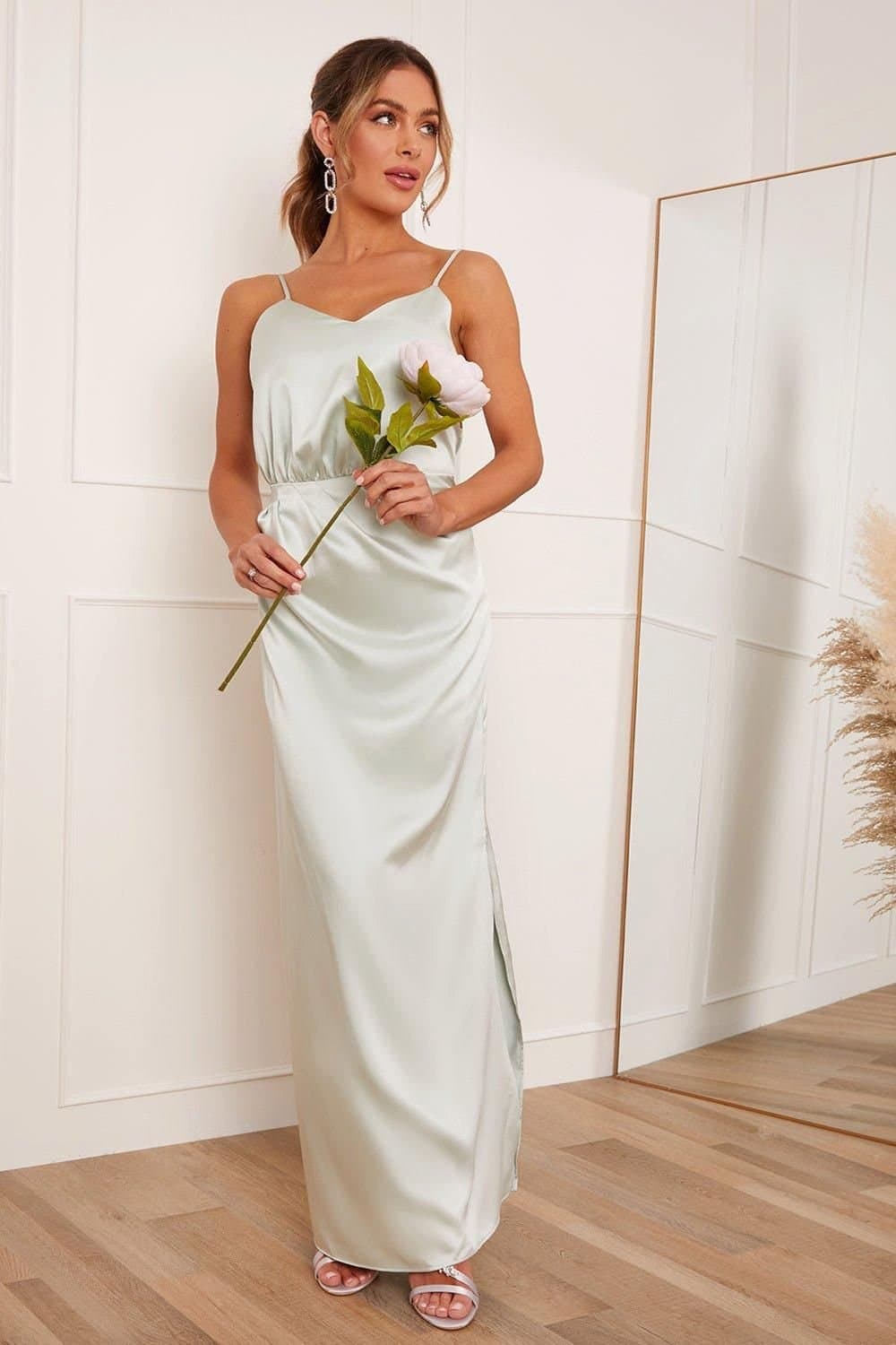 chi chi london Chi Chi London Women's Satin Cami Strap Maxi Dress in Mint
