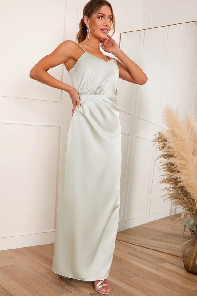 chi chi london Chi Chi London Women's Satin Cami Strap Maxi Dress in Mint - 2
