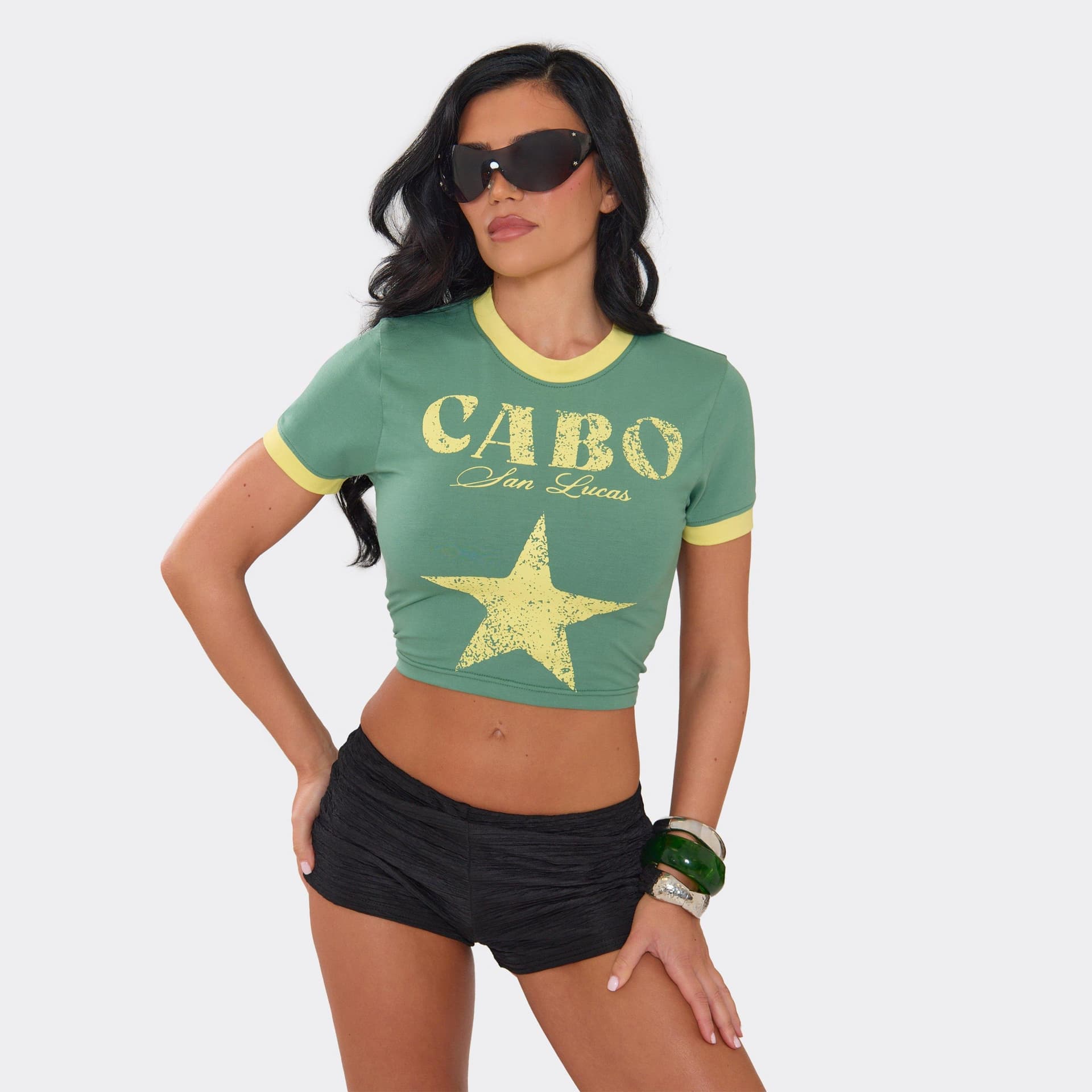 EGO EGO Green Graphic Crop Top With Contrast Binding