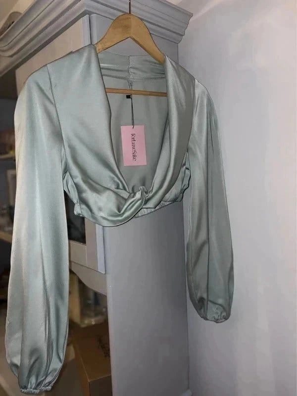For Luxe Sake Sage Mint Satin Crop Top and Skirt Set