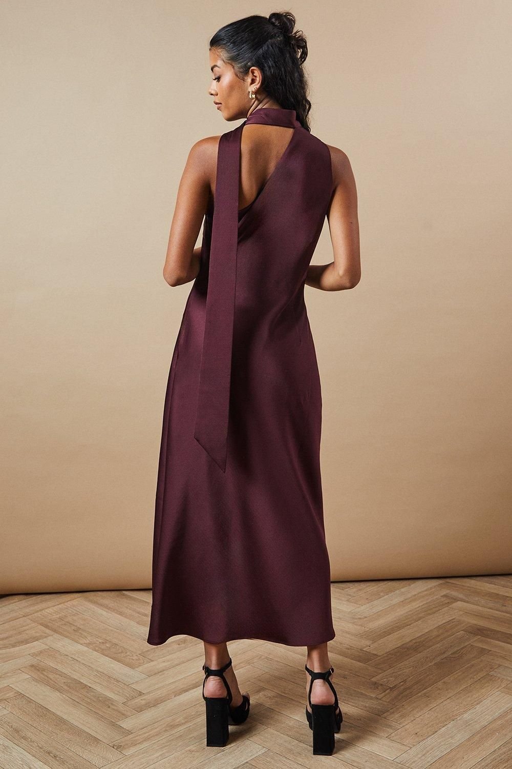 Oasis Oasis Women's Petite Occasion Tie Bias Maxi Dress in Chocolate - 3