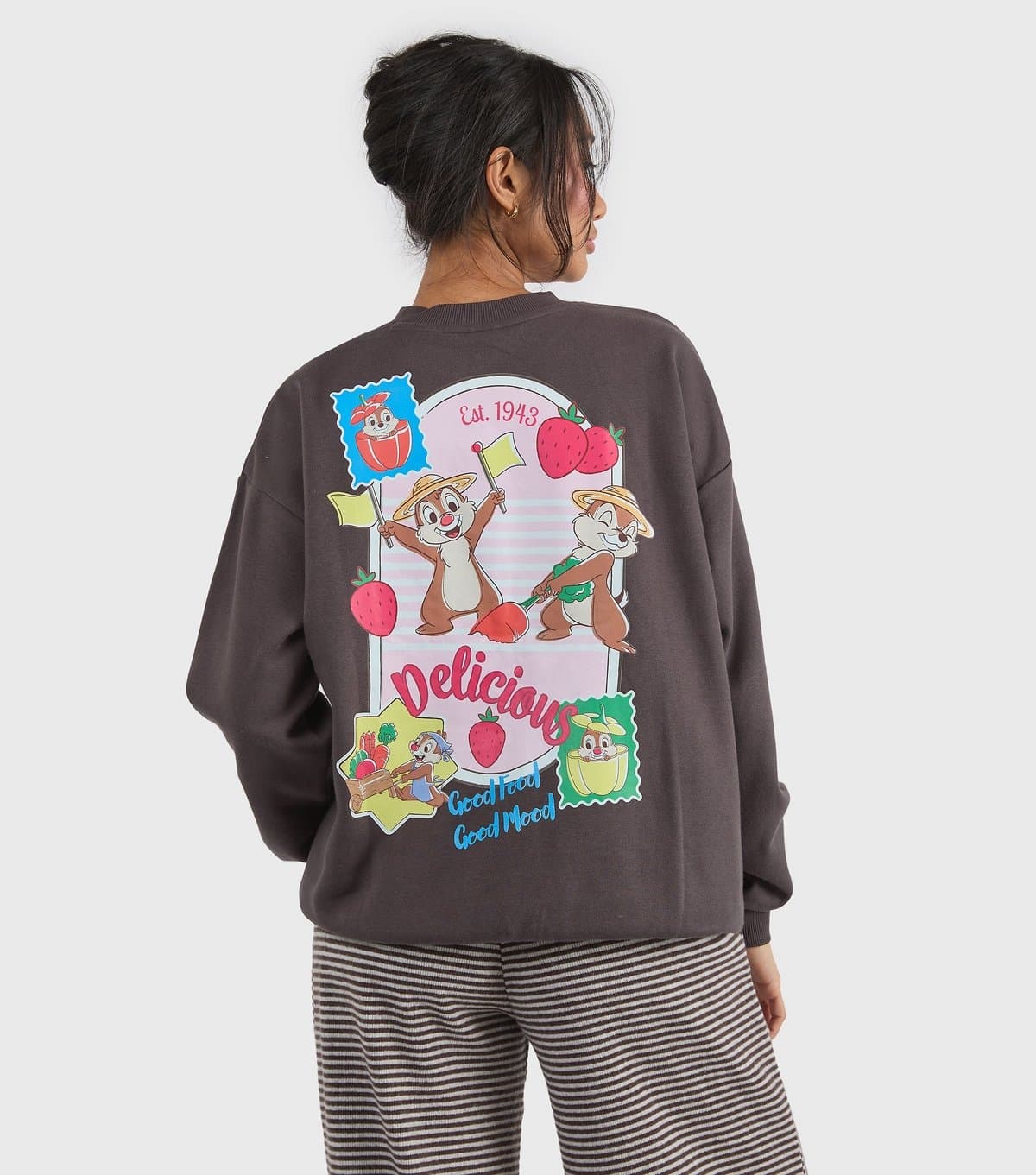 Skinnydip Women's Skinny Dip Faded Black Disney Chip N Dale Print Sweatshirt Skinnydip New Look