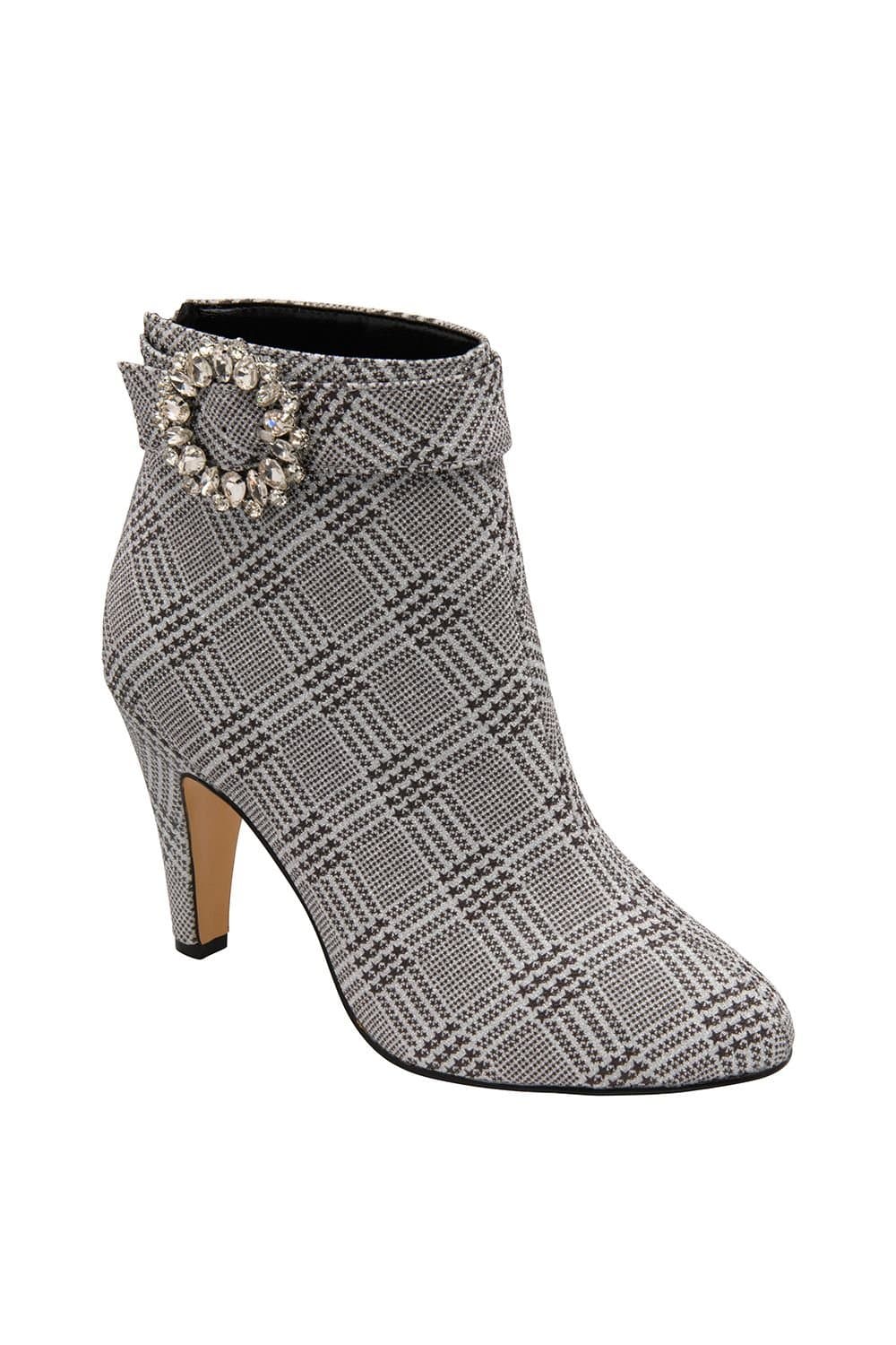 Lotus Lotus Silver Check-Print 'Adele' Heeled Ankle Boots