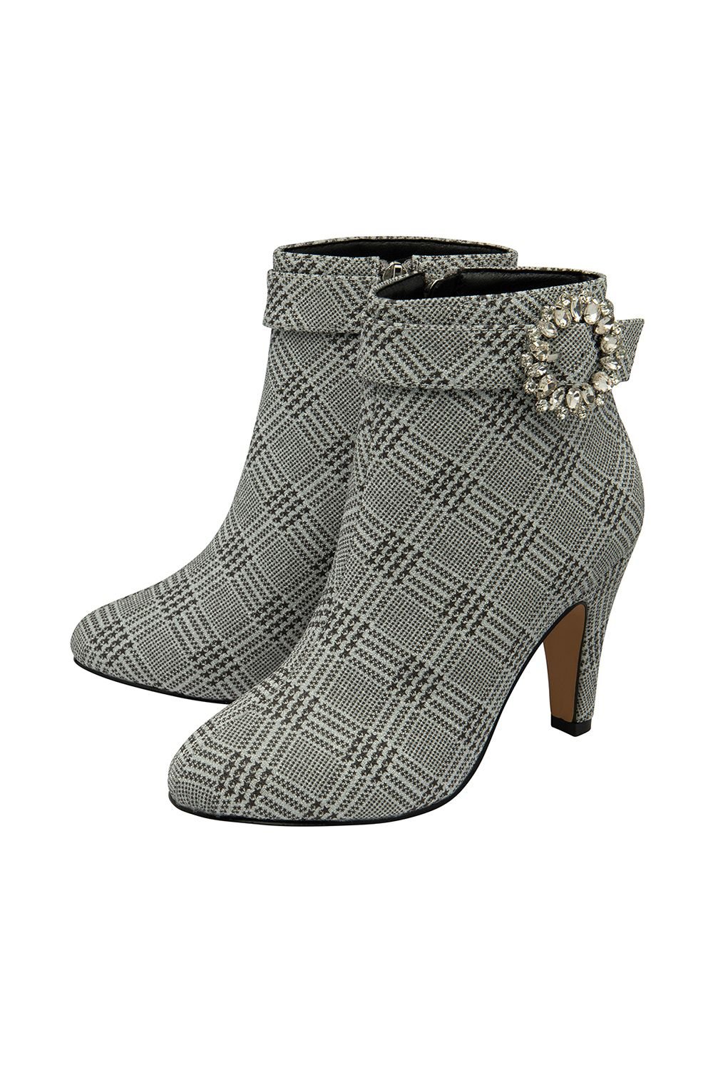 Lotus Lotus Women's Silver Check-Print 'Adele' Heeled Ankle Boots - 2