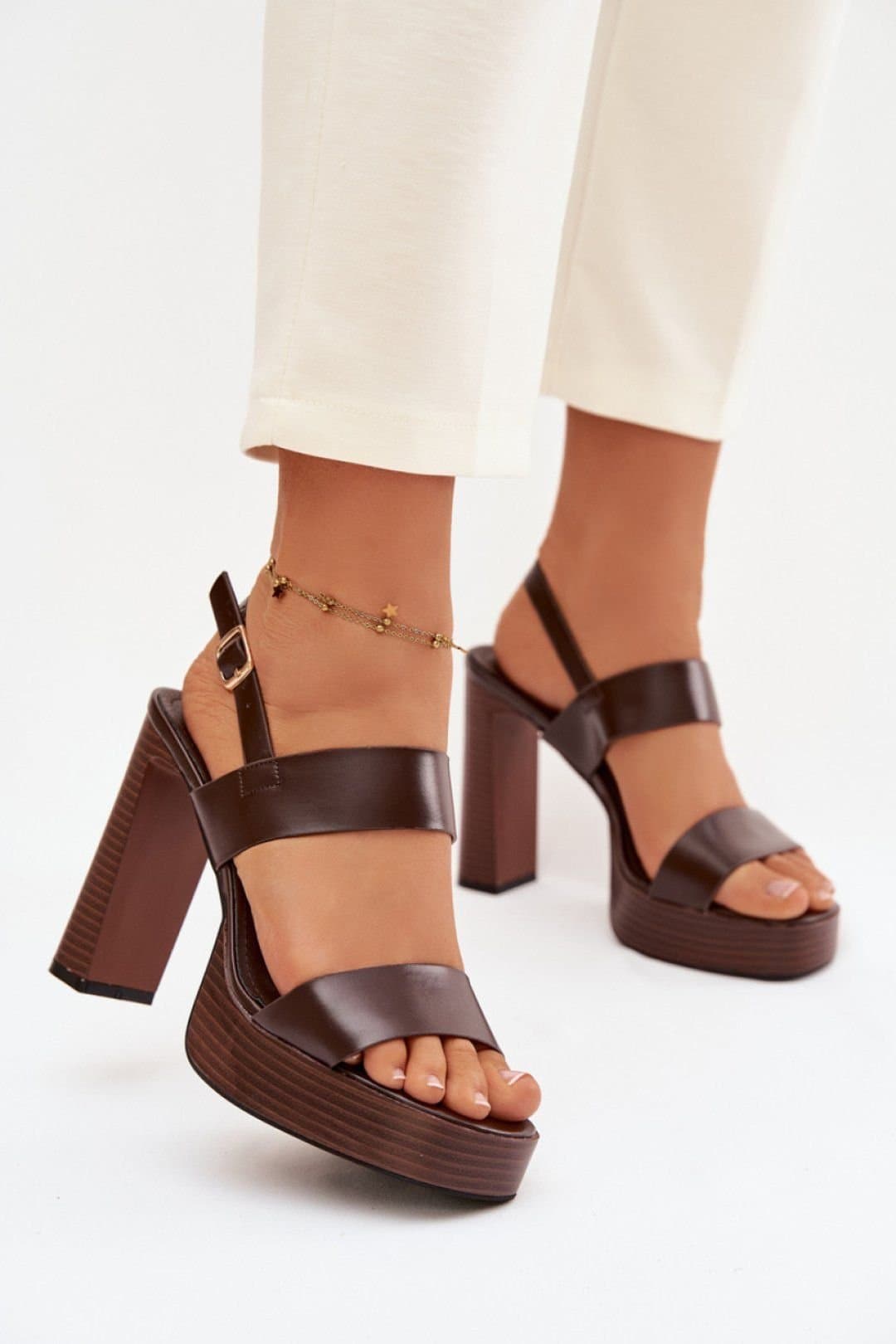 Love Lace Love Lace Brown High Heel Sandals with Comfort Strap