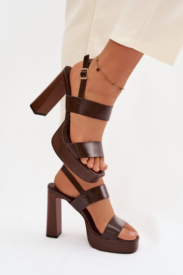 Love Lace Love Lace Women's High Heel Sandals with Secure Step In Comfort Strap Design in Brown - 3
