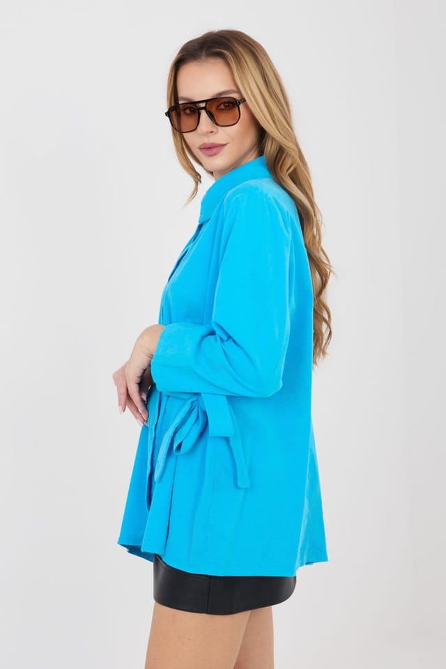 Love Lace Love Lace Women's Long Sleeve Cotton Blend Shirt in Blue - 2