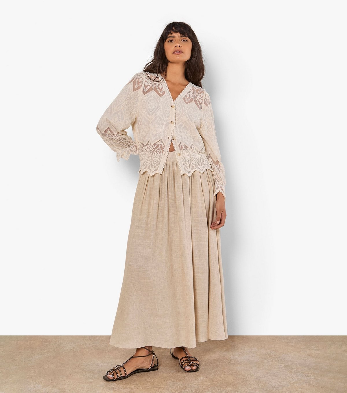 Apricot Women's Stone Embroidered V-Neck Cardigan Apricot New Look - 2