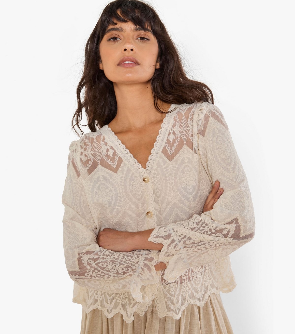 Apricot Women's Stone Embroidered V-Neck Cardigan Apricot New Look - 3