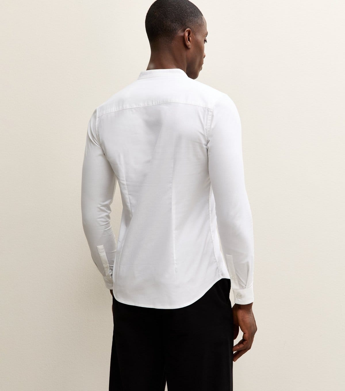 New Look Men's White Muscle Fit Cotton Poplin Grandad Shirt New Look - 4