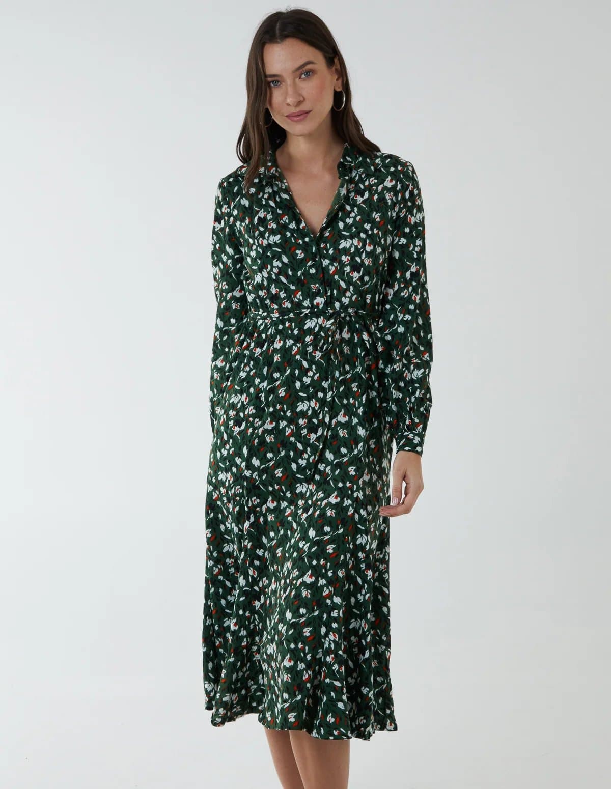Blue Vanilla Shirt Midi Dress With Godet Hem