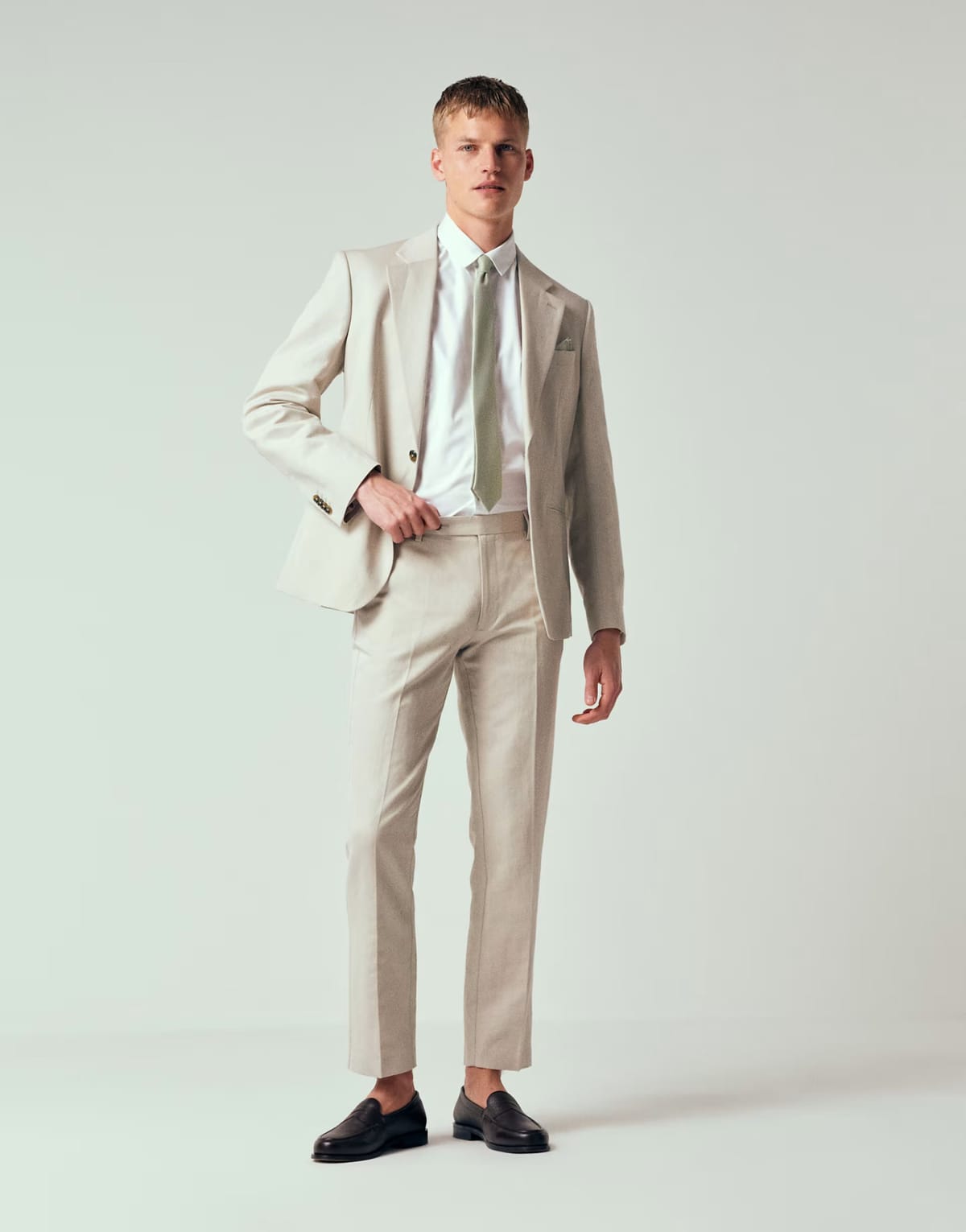 ASOS ASOS DESIGN slim suit trousers in linen rich stone twill - 1