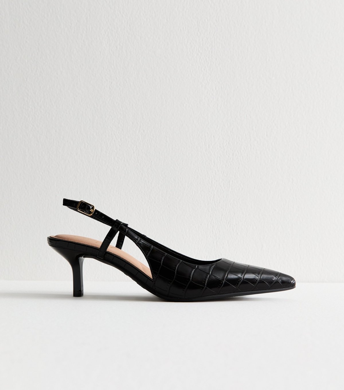 New Look Women's Black Faux Leather Crocodile Effect Slingback Pumps Vegan New Look - 3