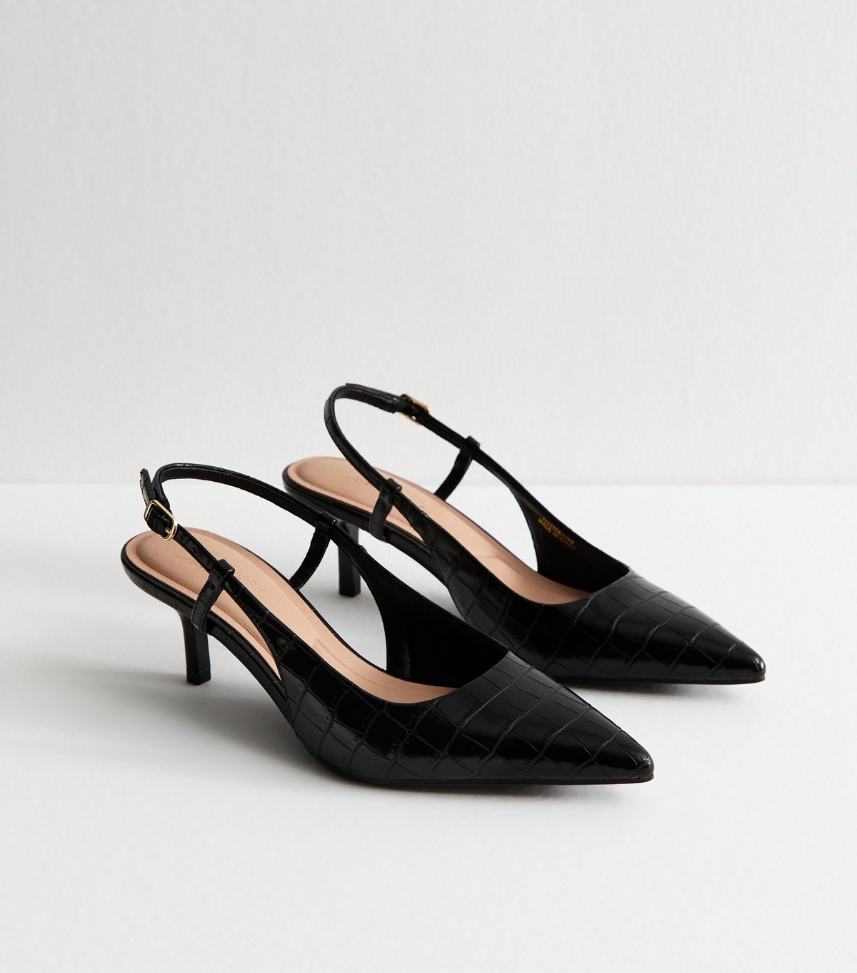 New Look Women's Black Faux Leather Crocodile Effect Slingback Pumps Vegan New Look - 4