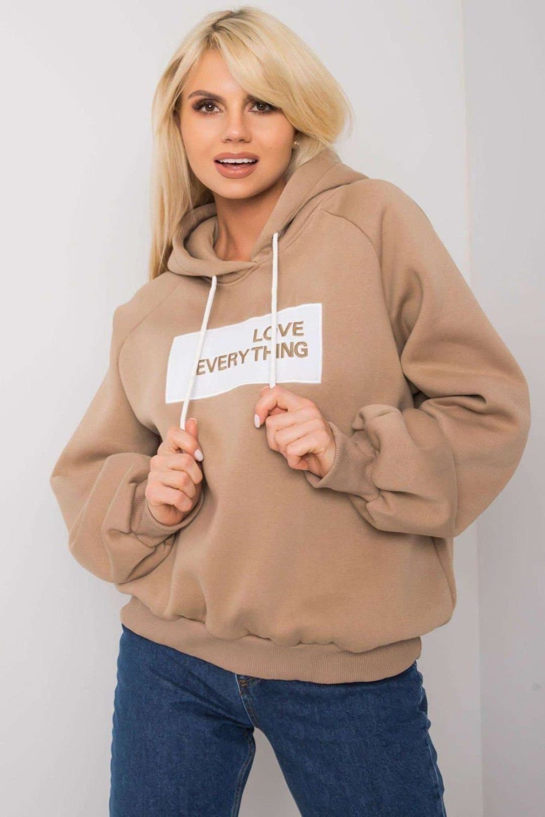 Love Lace Love Lace Women's Embroidered Hooded Long Sleeve Sweatshirt Style 169820 in Beige