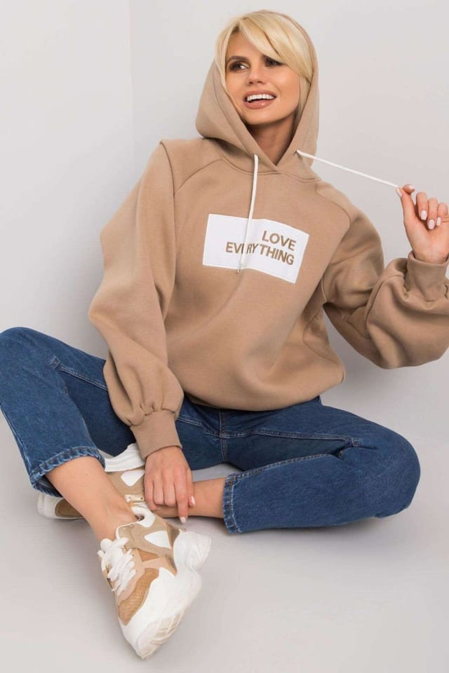 Love Lace Love Lace Women's Embroidered Hooded Long Sleeve Sweatshirt Style 169820 in Beige - 2