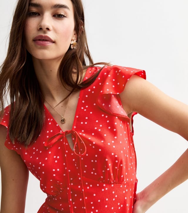 New Look Women's Red Polka Dot Flutter Sleeve Midi Dress New Look - 2